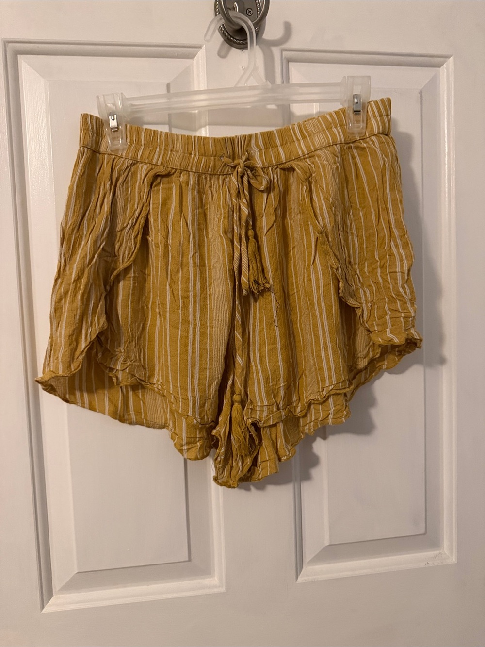 American Eagle Outfitters Mustard Yellow Striped Ruffle Shorts